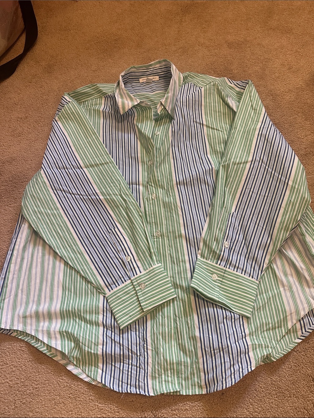 Women's Green & Blue Striped Button-Front Blouse Free Assembly
